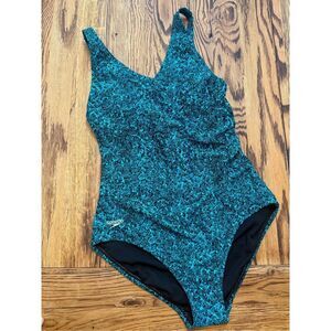 Speedo one piece teal and black swirl print swimsuit size 6